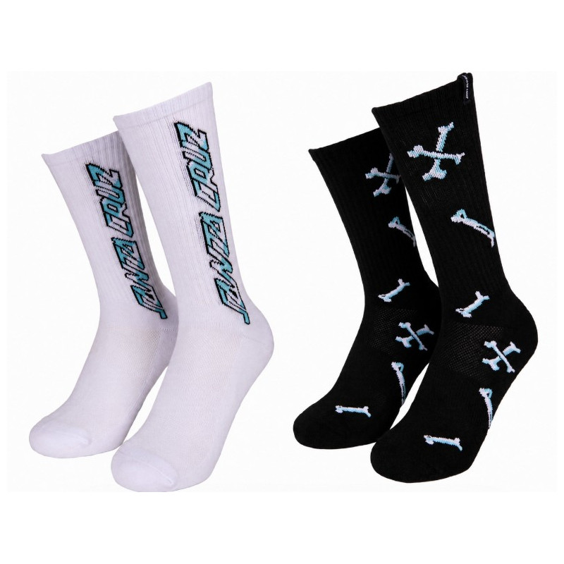 Santa Cruz Salba Bones Socks 2 Pack Black & White